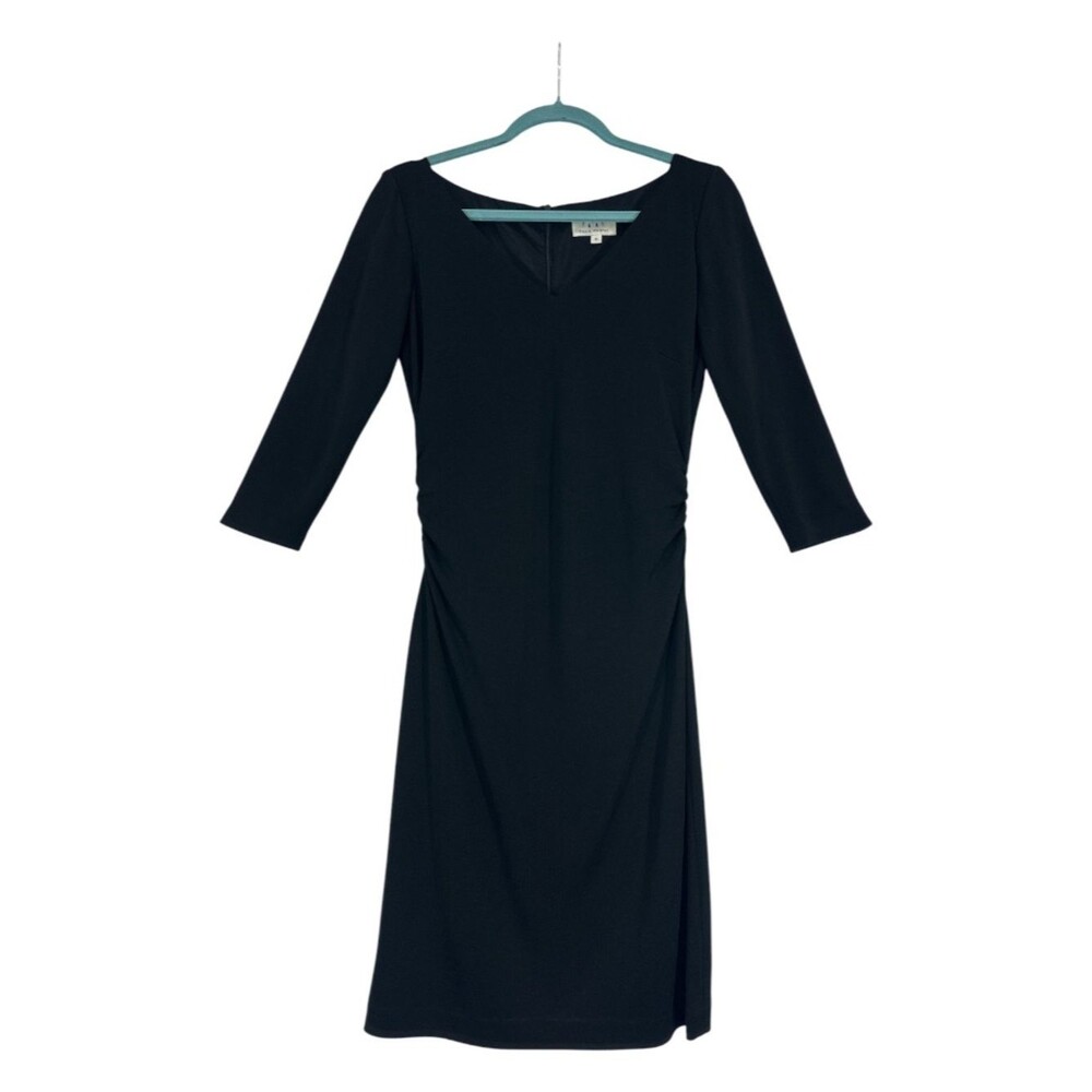 Vintage David Meister Black Ruched Dress Size 8 Carolyn Bessette Kennedy Style U - Picture 2 of 9
